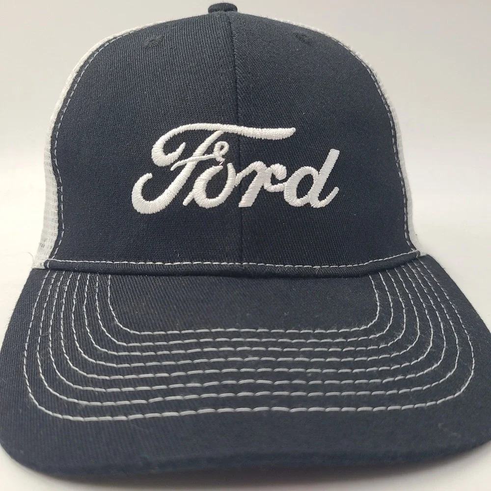 Ford Hat Snapback Trucker Mesh Black White Logo Script Car Truck Advertising Men
